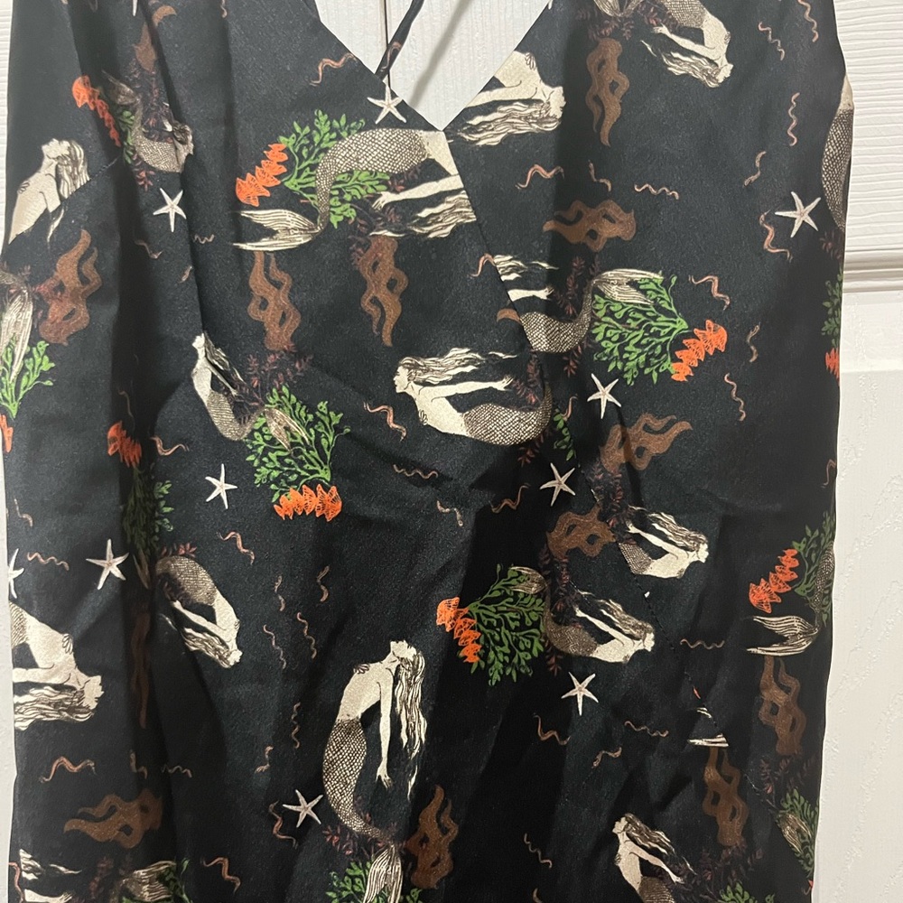 Zara Satin Effect Slip Dress Vintage Mermaid Print Black - Picture 4 of 6